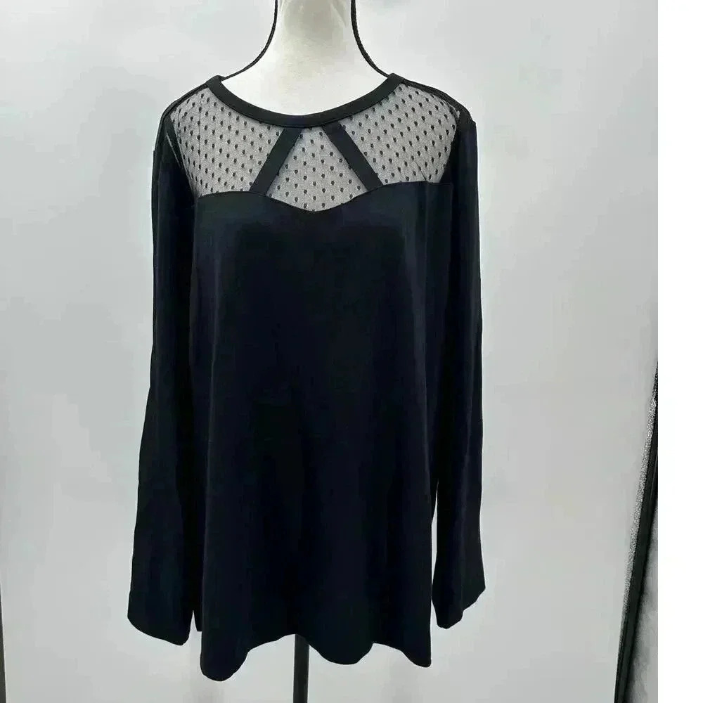LANE BRYANT Women's Size 22/24 Black‎ Mesh Long Sleeve Ponte Top Casual Workwear